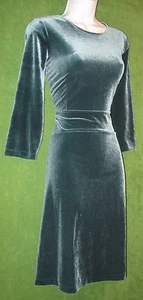 Lands End Green Velvet Stretch Fit Flare Stretch Dress 3X 22W 24W $99 PLUS - Picture 1 of 6