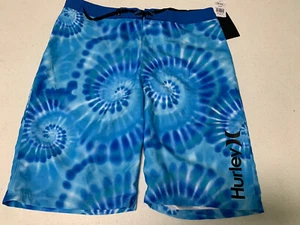 Hurley Swim Trunk Board Shorts Boys Size 20 Blue Tie Dye Logo NWT - Picture 1 of 15