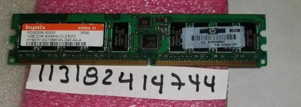 1GB DDR DDR1 PC PC3200R DDR-400 3200 400  184PIN ECC-REG. RDIMM 128X4 1RX4   - Image 1 of 1