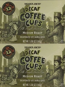 2 Packs Trader Joe's Decaf Coffee Cup Medium Roast 12 Cups 5.08 oz Each Pack - Picture 1 of 4