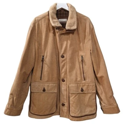 VTG Gimo's Menswear Shearling Collar Pelle Leather Wool Lined Barn Coat Tan XXL - Image 1 of 4