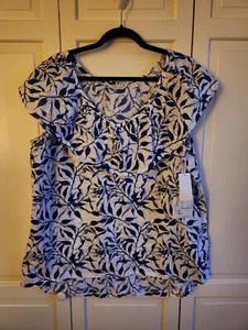 NWT Caffe Marrakesh Women's Blue and White Sleeveless Ruffled Peasant Top, sz XL - Picture 1 of 10