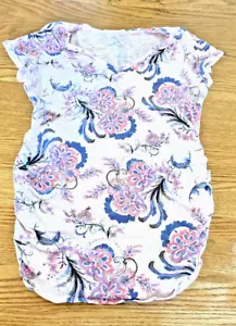 M Motherhood Maternity Boho Paisley Ruched Spring SS Pink & Blue Top T-shirt EUC - Picture 1 of 6