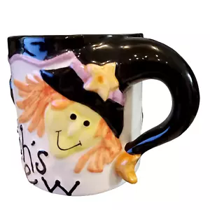 Taza de café de cerámica vintage de Halloween Witches Brew de Wang 1997 cara de bruja murciélago - Imagen 1 de 6