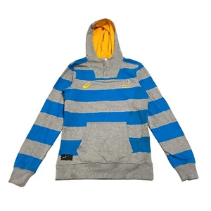 South Africa Rugby Union Asics Striped Hoodie | Springboks Sportswear Grey Blue - Picture 1 of 6