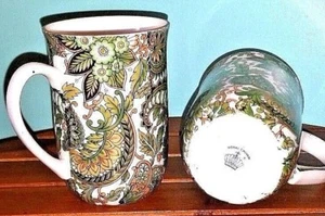 Royal Crown Coffee Mugs Green Paisley with Gold Trim 2 Cups Included - Picture 1 of 2