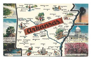 VINTAGE LINEN MAP OF ARKANSAS,AR POSTCARD - Picture 1 of 1
