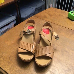 Korks Leder Boho Keilabsatz Sandalen 6 braun Neu ohne Etikett - Bild 1 von 4