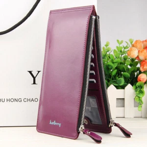 Women Leather Slim Multi-card Wallet Zip Bifold Purse Long ID Credit Card Holder - Picture 1 of 3