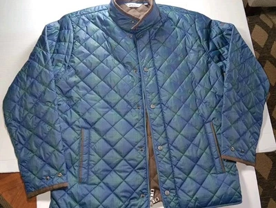 Peter Millar Jacket Mens Suffolk Blue/Green Plaid Quilted Coat Sz Large. CLEAN! - Image 1 of 4