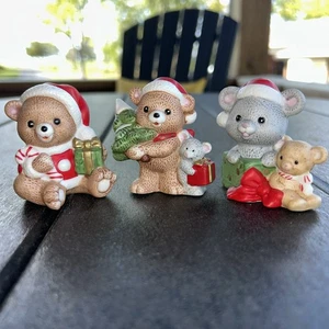 Vintage Homco 5254 Keramik Weihnachten Teddybär Figuren 2er Set Geschenke Süßigkeiten - Bild 1 von 7