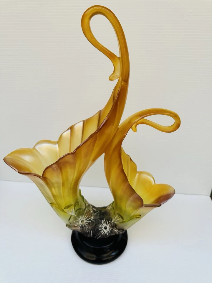 Raro Hermoso Florero de Mesa Centro de Mesa Pearl Illusion Grande 17.5” Alto Base Oscura Foto 1 de 4