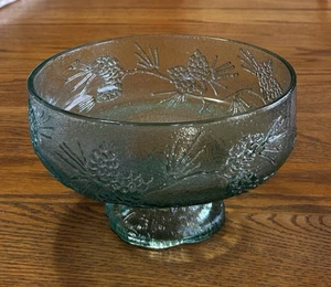 INDIANA GLASS TIARA PONDEROSA PINE GREEN PEDESTAL SERVING BOWL 7 7/8" - Picture 1 of 7