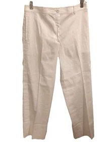 THEORY Linen Blend Cropped White Pants Fly Front Elastic Back Pockets Sewn Sz 8 - Picture 1 of 9