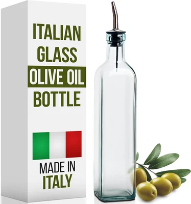 Italian Glass Olive Oil Dispenser Bottle - 16 Oz, Oil and Vinegar Cruet with Sta - Image 1 of 4