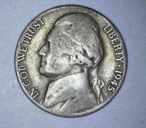 Silver 1945 P War Nickel With Lamination Error On Reverse - Picture 1 of 4