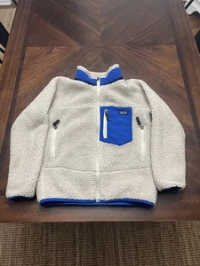 Patagonia Youth Retro-X Jacket Size M (10) Beige Blue Full Zip - Picture 1 of 8