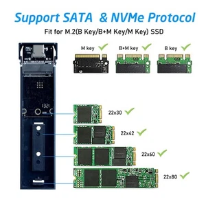 M.2 SATA NVMe vers USB 3.1 Boîtier de Lecteur Externe Adaptateur, Haute Performance - Photo 1/6