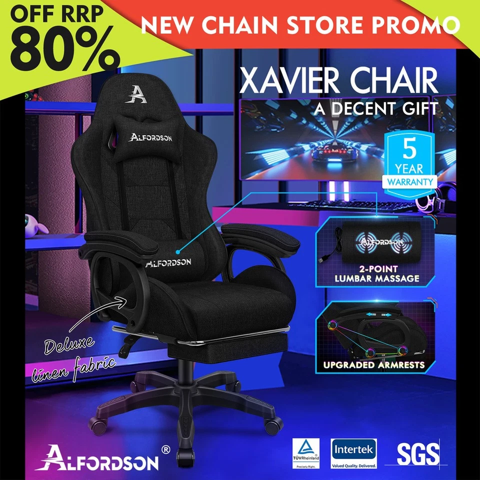 ALFORDSON Gaming Chair Office Massage Computer Racing Fabric Seat Footrest