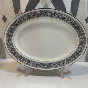 Elegant Noritake Prelude Ivory China Platter #7570 Black, White, Silver 13.25" - Picture 1 of 6