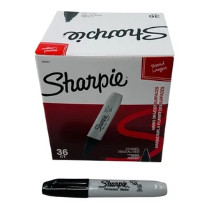 36 Markers Sharpie Chisel Point Black Permanent Markers Black Sharpies - Picture 1 of 8