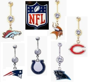 1 Belly Button Navel Ring NEW Dangle Genuine Crystals Licensed NFL CHOOSE TEAM - Picture 1 of 1