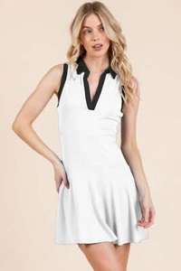 Contrast Collar Drop Waist Tennis Mini Dress - Picture 1 of 6