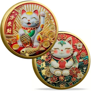 Maneki-Neko 招き猫 Lit Beckoning Lucky Cat Coins Collectable Coin Commemorative - Picture 1 of 7