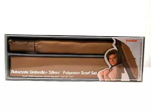 Set ombrelli da viaggio vintage con sciarpa abbinata 27"" x 27"" marrone automatico nuovo - Foto 1 di 9