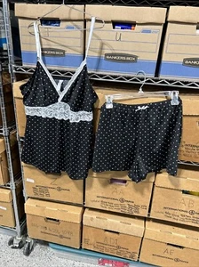 Delta Burke pigiama donna 3X nero a pois 2 pezzi da notte Z - Foto 1 di 7