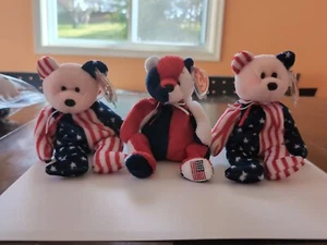 Ty Star Spangled Pink Face Beanie Bears And Patriot Bear  - Picture 1 of 4