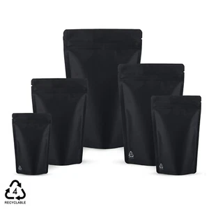 RECYCELBARE SCHWARZE MATTE STANDBEUTEL MIT WIEDERVERSCHLIESSBAREM REISSVERSCHLUSS, WÄRMEVERSIEGELBARE TASCHE - Bild 1 von 7