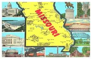 Mapa de Missouri 1944 vapor multivista Admiral Bridges postal de lino publicada E5S - Imagen 1 de 2