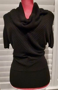 EXPRESS Women's Black Cowl Neck Short Sleeve Waist Defined Sweater Size Small - Picture 1 of 5