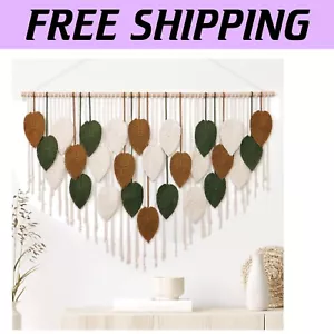 Chic Large Macrame Wall Hanging Tapestry - Boho Leaf & Tassel Design 51.5" - Picture 1 of 9