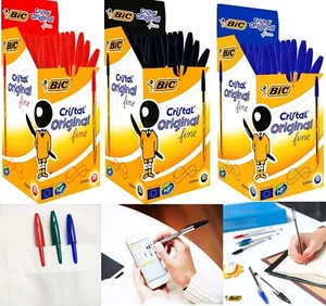 Original Bic Crystal BallPoint Pens Medium 1.0mm Ball Point Biros Black Blue Pen - Picture 1 of 8