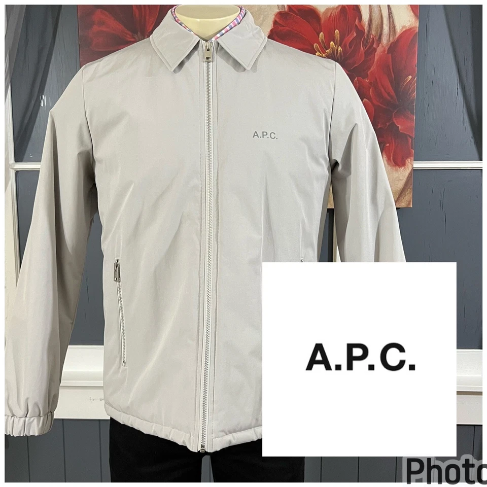 A.P.C. Men Sz Medium Lefty Zip Softshell Bomber Jacket Light Gray Full Zip - Image 1 of 4