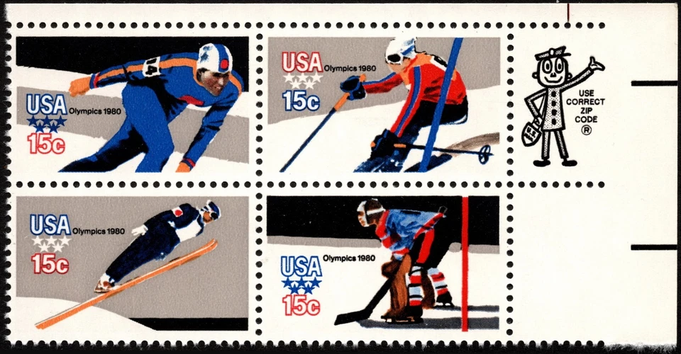 US Stamps Scott # 1795A - # 1798A #1798AC Mint NH Zip Block - 15 Cents Olympics - Image 1 of 1