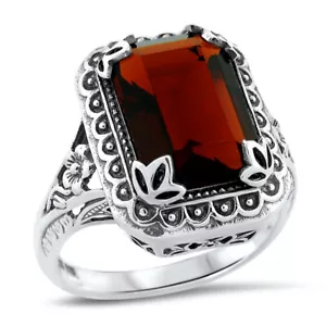 925 STERLING SILVER VINTAGE DESIGN ANTIQUE STYLE SIMULATED GARNET RING #1296 - Picture 1 of 3
