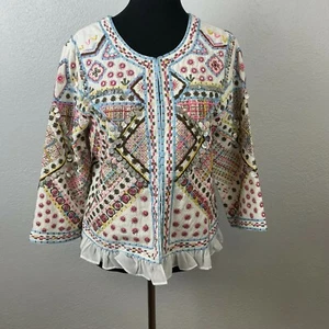 NWT Indigo Moon Women's Embellished Embroidered Beaded Ruffle Hem Jacket- Size S - Picture 1 of 9