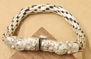 Pulsera de eslabones de cadena de dragón de plata esterlina de importación china vintage X133B - Imagen 1 de 5