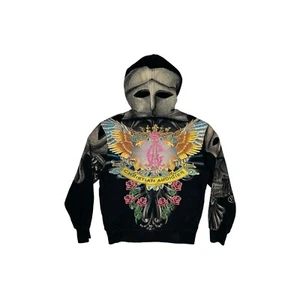 00’s Christian Audigier Black Embellished Hoodie Mens Large Made In USA Rare - Picture 1 of 7