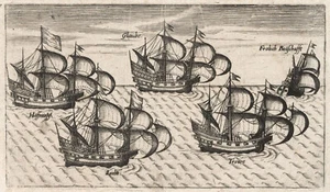Antique Print "Dutch Ships" T. De Bry, 1598 - Picture 1 of 3