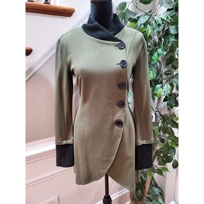 Venus Silver Women's Green Rayon Long Sleeve Asymmetrical Button Front Coat 2 - Imagem 1 de 4