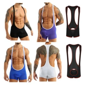 Men Wrestling Singlet Boxers Bodysuit Leotard Lingerie Sexy Bugle Pouch Jumpsuit - Picture 1 of 2