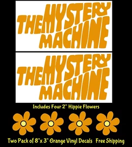 The Mystery Machine Two 8" & Hippie Flowers Orange Vinyl Decal Car Van Window - Picture 1 of 1