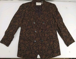 Lord and Taylor women Blazer Pure Wool Size 6P Floral  Brown Work Career vintage - Picture 1 of 9