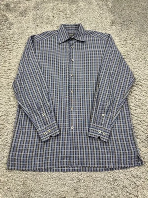 Zanella Shirt Men Medium Blue Gray Plaid Long Sleeve Button Up Made In Italy - Image 1 of 4
