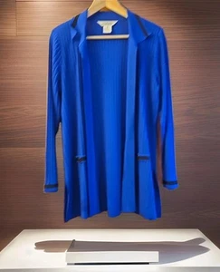 Exclusively Misook Royal Blue Black Trim Acrylic Open Cardigan Size M - Picture 1 of 7