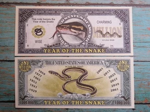 CHINO Año de la Serpiente 2001, 2013, 2025, 2037 Un Millón de Dólares $1.000.000 - Imagen 1 de 3